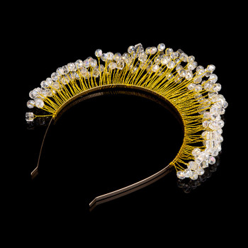 F-0908 Luxury Gold Color Rhinestone Flower Leaf Hairbands Crowns Tiaras for Bridal Wedding Hair Accessories