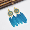 E-6160 Vintage Bohemian Indian Feather Earring Gold Plated Alloy Leaf Pendant Magnetic Drop Dangle Earrings