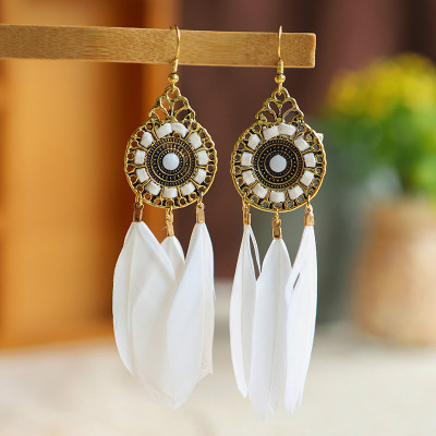E-6160 Vintage Bohemian Indian Feather Earring Gold Plated Alloy Leaf Pendant Magnetic Drop Dangle Earrings