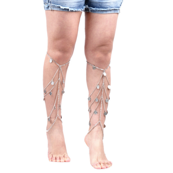 N-7578 Vintage Silver Chain Coin Pendant Multilayer Leg Chain Fashion Bohemian Summer Beach Party Anklet Sexy Jewelry Gift