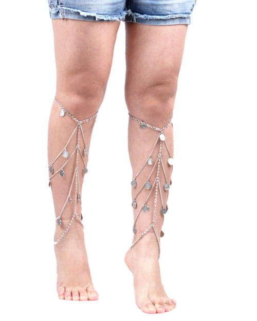 N-7578 Vintage Silver Chain Coin Pendant Multilayer Leg Chain Fashion Bohemian Summer Beach Party Anklet Sexy Jewelry Gift