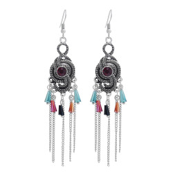 E-6164 Bohemian Vintage Silver Color Metal Crystal Long Tassel Drop Earrings for Women Wedding Party Jewelry Gift