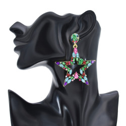 E-6165 Inlaid pink black color rhinestone five-pointed star shape geometric earrings for women Fashion Bohemian shiny jewelry gift