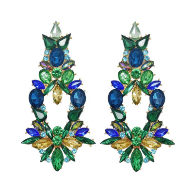 E-6166 Luxury Bridal Colorful Crystal Flower Drop Earrings For Women Wedding Party Holiday Jewelry Gift