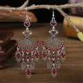 E-6169 Fashion Retro Silver Plated Bridal Geometric Cubic Zirconia Rhinestone Tassel Wedding Chandelier Earrings Jewelry