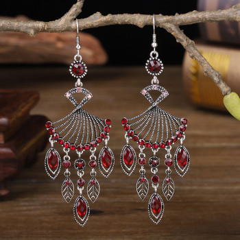 E-6169 Fashion Retro Silver Plated Bridal Geometric Cubic Zirconia Rhinestone Tassel Wedding Chandelier Earrings Jewelry