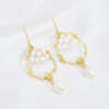 E-6172 18K Gold Plated Natural Pearl Earrings Gorgeous Baroque Golden Metal Carved Irregular Pearl Tassel Drop Earrings Bridal Wedding Jewelry