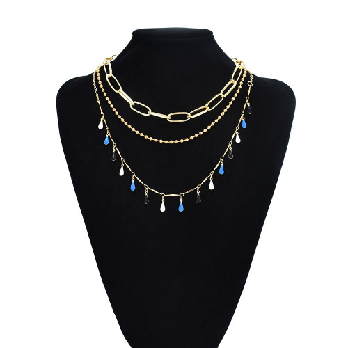 N-7579 3Pcs/Set Fashion Water Drop Colorful Beads Choker Clavicle Necklaces for Women Boho Summer Holiday Party Jewelry