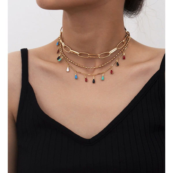 N-7579 3Pcs/Set Fashion Water Drop Colorful Beads Choker Clavicle Necklaces for Women Boho Summer Holiday Party Jewelry