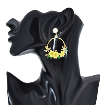 E-6175 Japanese And Korean Style Cute Round Flower Drop Earrings For Women Gold-Plated Pearl Circle Earrings Jewelry Gift For Girls