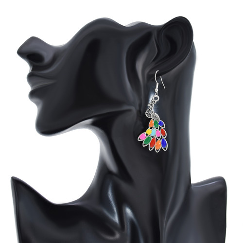 E-6177 Vintage Multicolors Drip Oil Enamel Peacock Drop Earrings For Women Boho Ethnic Indian Party Jewelry Gift
