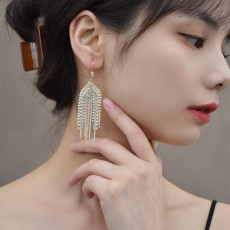 E-6178 Long Tassel Inlaid With Crystals And Pearls Drop Earrings For Women Shiny White Blue Chain Pendant 2021 Trendy Jewelry Gift