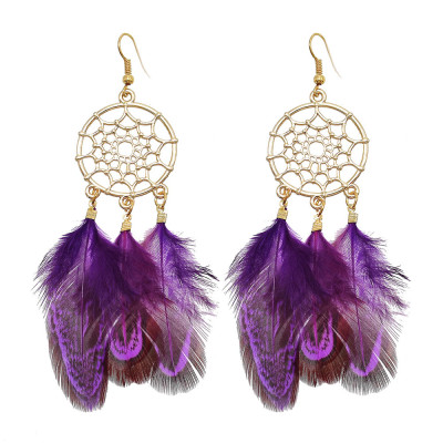 E-6182 Ethnic Gold Hollow Metal Bohemian Feather Drop Dangle Earrings for Women Festival Holiday Party Jewelry Gift