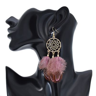 E-6182 Ethnic Gold Hollow Metal Bohemian Feather Drop Dangle Earrings for Women Festival Holiday Party Jewelry Gift