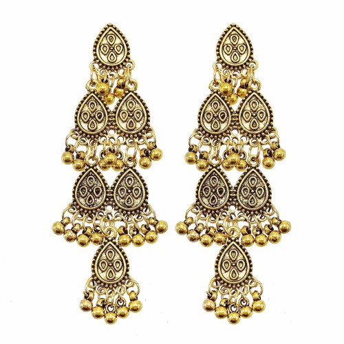 E-6184 Ethnic Gold Carved Triangle Ladies Earrings Bijoux Vintage Bohemia Tibetan Round Alloy Tassel Earrings Tribe Indian Jewelry