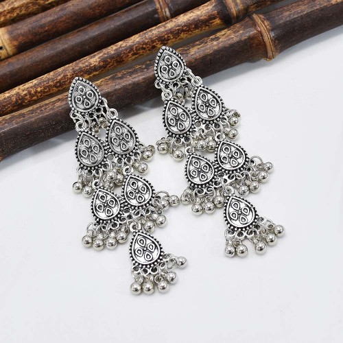 E-6184 Ethnic Gold Carved Triangle Ladies Earrings Bijoux Vintage Bohemia Tibetan Round Alloy Tassel Earrings Tribe Indian Jewelry