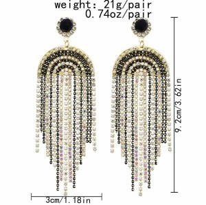 E-6185 Long Tassel Inlaid Crystal White Pearl Black Acrylic Drop Earrings For Women Shiny White Black Chain Pendant 2021 Fashion Jewelry Gift