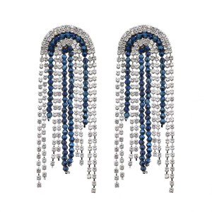 E-6187 Luxury Bling Red Blue Acrylic Beads Crystal Big Long Tassel Earrings For Women Bridal Wedding Party Jewelry