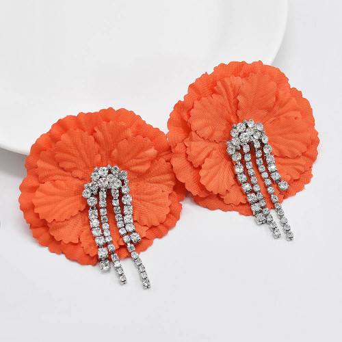 E-6189 Fashion Jewelry  Women Hot Selling Jewelry Bohemian Double Flower Rhinestone Tassel Stud Earrings