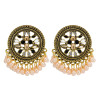 E-6191 Bronze Metal Carved Drop Oil Rhinestone Round Artificial Pearl Tassel Jhumka Jhumki Drop Earrings For Women Vintage Indian Bridal Jewelry