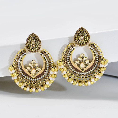 E-6193 Fashion Gold Metal Earring Wedding Tibetan Jewelry Retro Bohemian Tribe Colorful Stone Hanging Earrings For Women