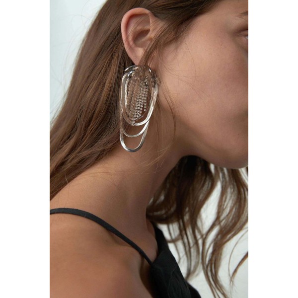 E-6195 Big Vintage Silver Metal Crystal Rhinestone Long Tassel Drop Earrings for Women Bridal Wedding Party Gift