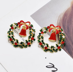 E-6198 New Cute Crystal Enamel Bells Drop Earrings for Women Girl Christmas Jewelry New Year Gifts