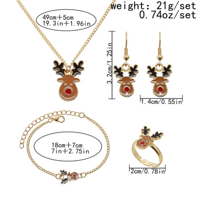 N-7586 Cute Christmas Jewelry Set Christmas Tree Santa Claus Elk Bell Necklace Earring Ring Bracelet  For Women Girls New Year Gift