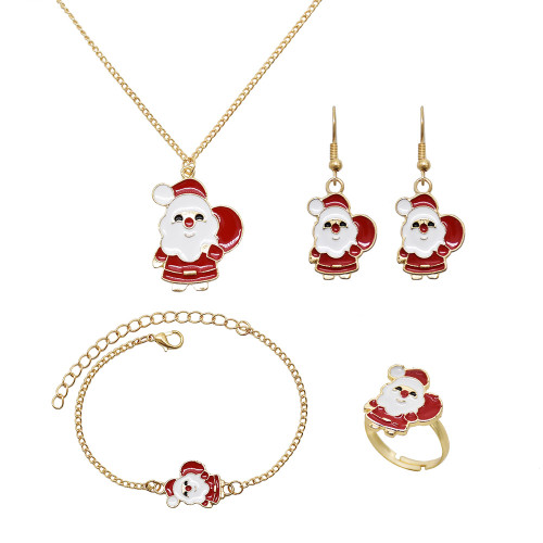 N-7586 Cute Christmas Jewelry Set Christmas Tree Santa Claus Elk Bell Necklace Earring Ring Bracelet  For Women Girls New Year Gift