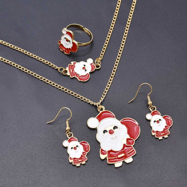 N-7586 Cute Christmas Jewelry Set Christmas Tree Santa Claus Elk Bell Necklace Earring Ring Bracelet  For Women Girls New Year Gift