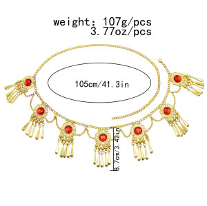 N-7588 Thailand Gold Metal Red Crystal Dress Belt Belly Dance Waist Chains for Women Boho Festival Party Body Jewelry