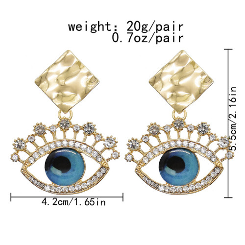E-6202 2021 trendy eye shape crystal earrings for women golden alloy square earrings rhinestone eye pendant fashion novelty jewelry