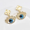 E-6202 2021 trendy eye shape crystal earrings for women golden alloy square earrings rhinestone eye pendant fashion novelty jewelry