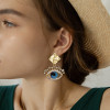 E-6202 2021 trendy eye shape crystal earrings for women golden alloy square earrings rhinestone eye pendant fashion novelty jewelry