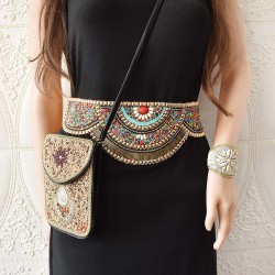S-0101 Ethnic Bohemian Turquoise Resin Beads Belly Waist Chains Bracelet Set for Women Belt Waistbands Handmade Jewelry