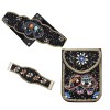 S-0103 Bohemian Ethnic Belt Bracelet Shoulder Bag Set Black Resin Beads Elastic Waist Chain Black Pu Leather Body Jewelry