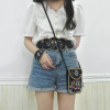 S-0103 Bohemian Ethnic Belt Bracelet Shoulder Bag Set Black Resin Beads Elastic Waist Chain Black Pu Leather Body Jewelry