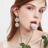 E-6209 Fashion Luxury Style Simple Design Earring Round Alloy Flowers Plated Rhinestone Red Purple Long Tassel Drop Earrings