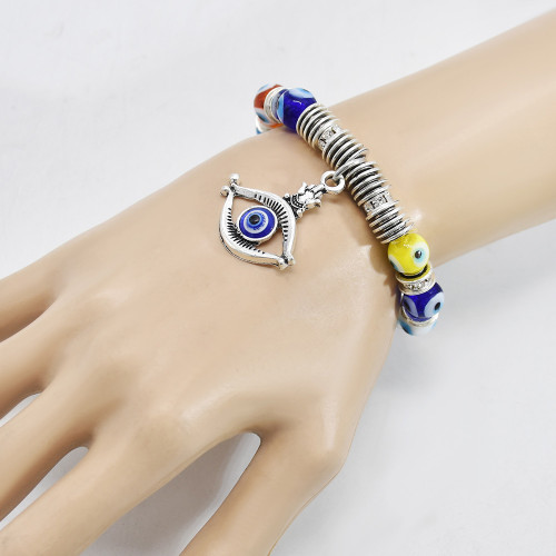 B-1131 Evil Eye Lucky Acrylic Crystal Stone Strand Elastic Bracelets For Women Men Party Jewelry Gift