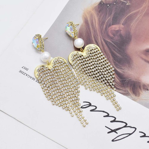 E-6211 Fashion Luxury Bling Gold Acrylic Beads Crystal Big Long Tassel Earrings For Women Bridal Wedding Party Jewelry