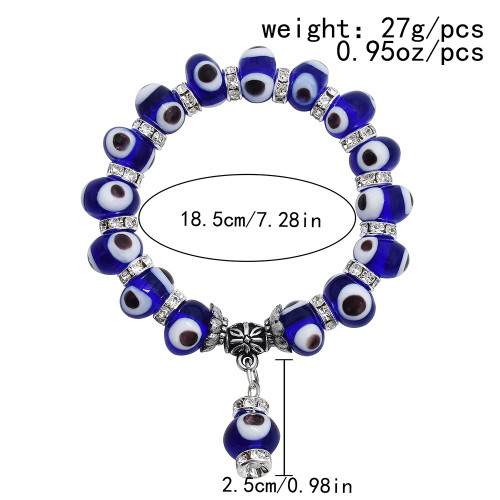 B-1132 Artificial Stone Blue Color Beaded Evil Eye Bracelet For Women Men Crystal Isolation Beads Elastic Adjustable Charm Bracelet Fashion Jewelry