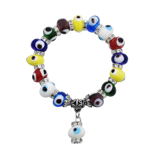 B-1132 Artificial Stone Blue Color Beaded Evil Eye Bracelet For Women Men Crystal Isolation Beads Elastic Adjustable Charm Bracelet Fashion Jewelry