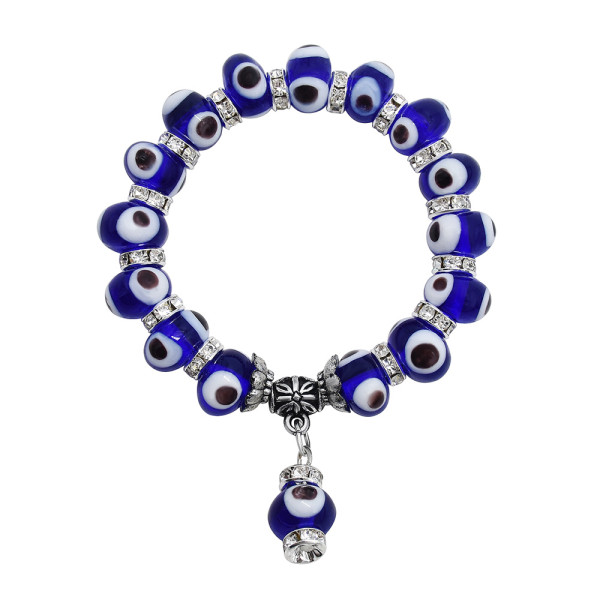 B-1132 Artificial Stone Blue Color Beaded Evil Eye Bracelet For Women Men Crystal Isolation Beads Elastic Adjustable Charm Bracelet Fashion Jewelry