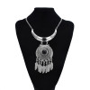 N-7590 Bohemian Gypsy Vintage Jewelry Green Black Artificial Acrylic Stone Feather Tassel Round Silver Vintage Statement Necklace