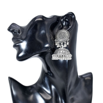 E-6221 Classic Women Indian Jhumka Gypsy Jewelry Sliver Boho Earrings Vintage Ethnic Hollow Tassel Bell Earrings For Women