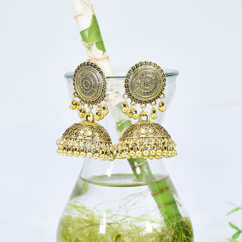 E-6221 Classic Women Indian Jhumka Gypsy Jewelry Sliver Boho Earrings Vintage Ethnic Hollow Tassel Bell Earrings For Women