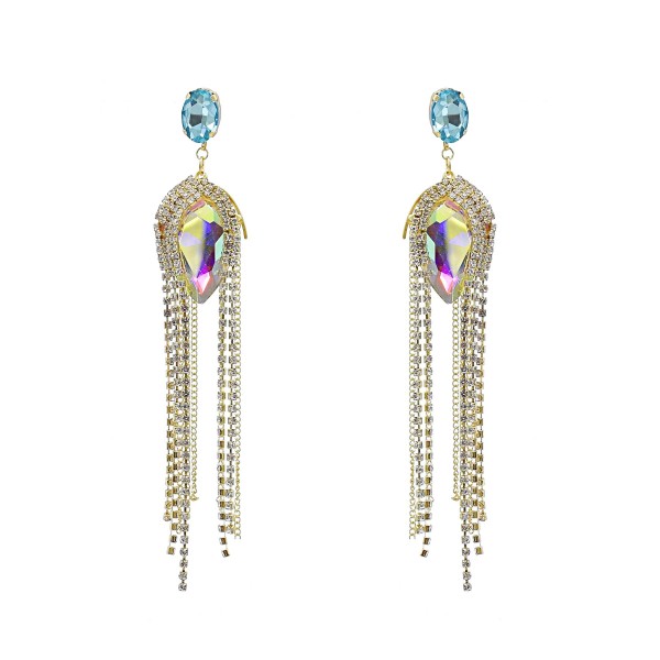 E-6222 Bling Crystal Rhinestone Long Tassel Hanging Drop Earrings for Women Bridal Wedding Party Jewelry Gift