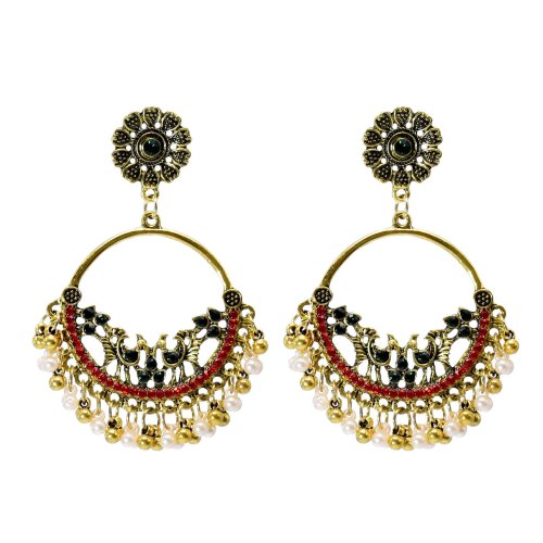 E-6224 Colorful Round Rhinestone Earrings For Women Pendant Jewelry Indian Earring Dangle Pearl Beads Ear Rings For Girl New Year Gifts
