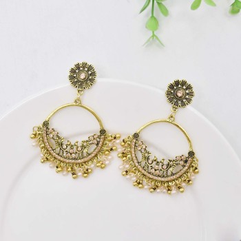 E-6224 Colorful Round Rhinestone Earrings For Women Pendant Jewelry Indian Earring Dangle Pearl Beads Ear Rings For Girl New Year Gifts