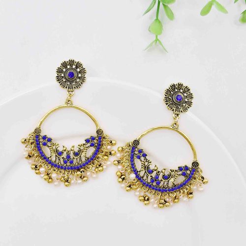 E-6224 Colorful Round Rhinestone Earrings For Women Pendant Jewelry Indian Earring Dangle Pearl Beads Ear Rings For Girl New Year Gifts
